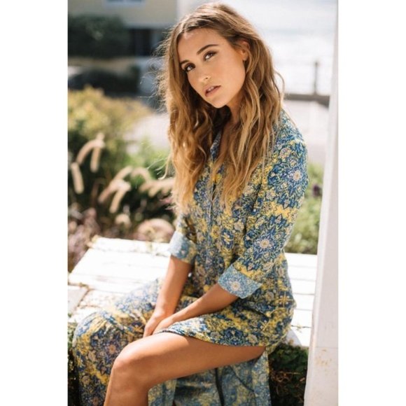For Love And Lemons Dresses & Skirts - FL&L Geneva Maxi Dress Gold Print Button Up size M